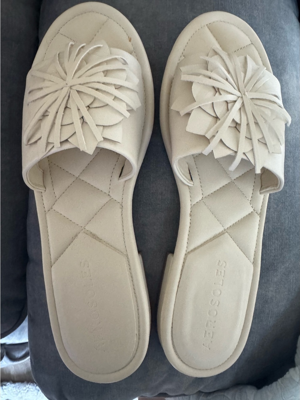 AEROSOLES Cream Fringe Slide Mules